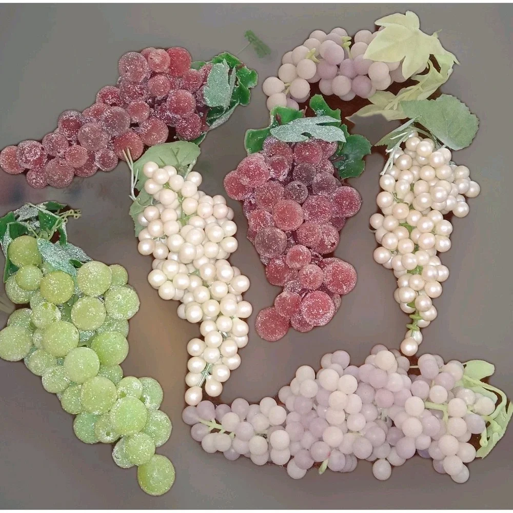 7 Vintage Artificial Faux Fruit Realistic Sugar Coated Grapes Home Table Decor